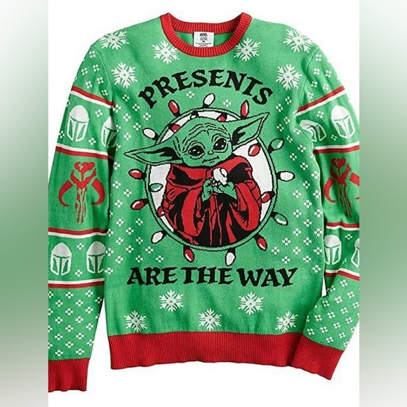 Christmas 🎄 UGLY Sweater Star Wars “Presents are the Way” Baby Grogu Size L - Picture 5 of 5